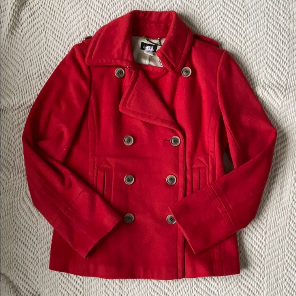J Crew Pea Coat 100% Wool Burnt Orange M